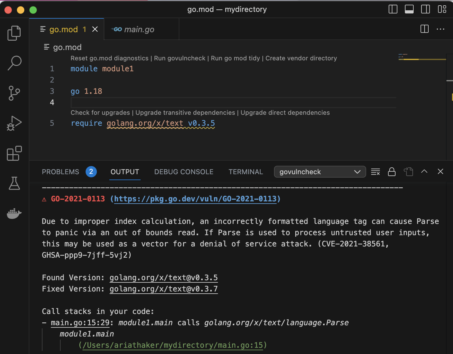 Tutorial: Find and fix vulnerable dependencies with VS Code Go - The Go ...